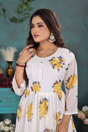 Elegant White Floral Georgette Gown